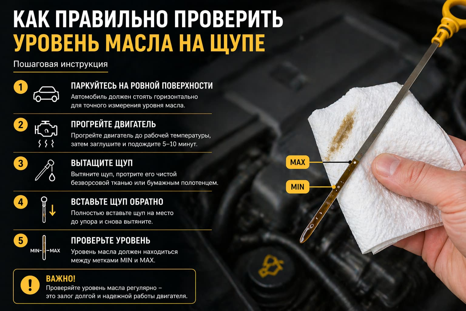 Как правильно проверить уровень масла на щупе