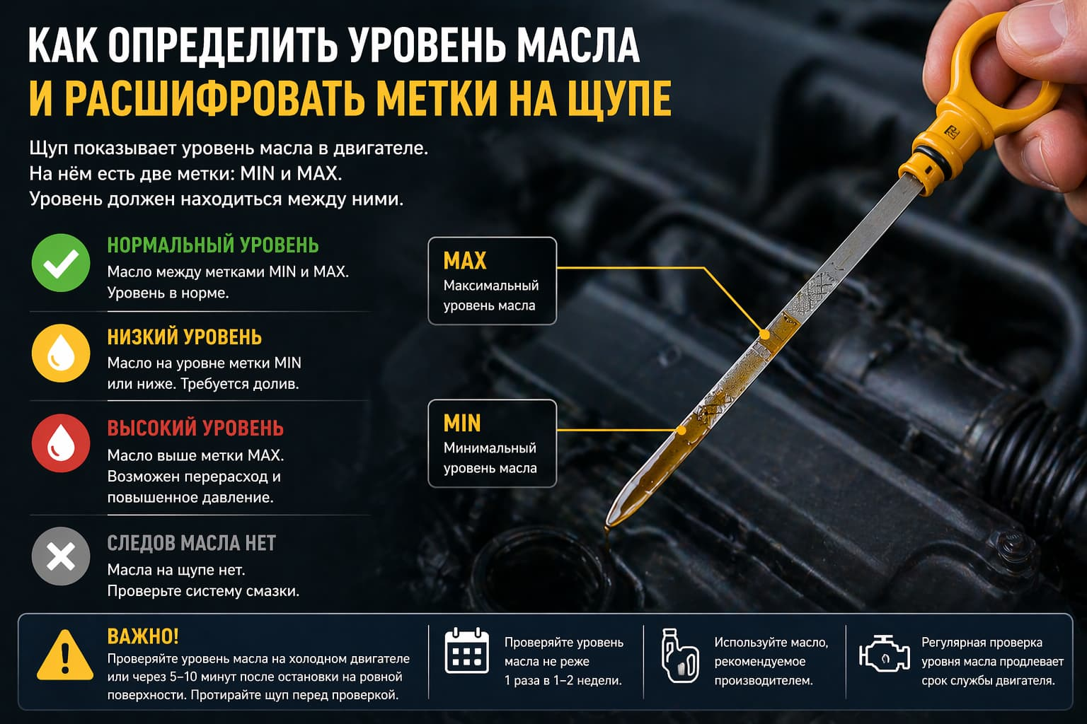 Как определить уровень масла и расшифровать метки